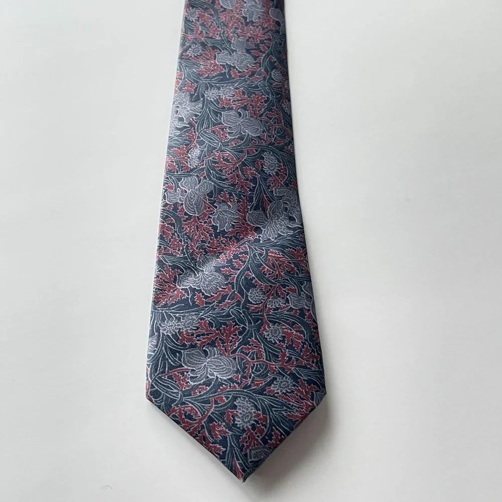 Vintage‎ Rome Silk Men's Necktie Floral Print Blue Gray Red Neckwear